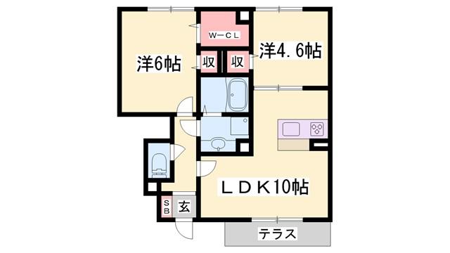 ヴィオラ志染(2LDK/1階)の間取り写真