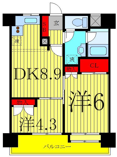 西川口朝日マンション(2DK/5階)の間取り写真