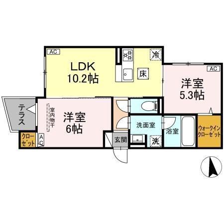 セレスティア谷中(2LDK/1階)の間取り写真