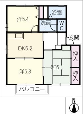 ツインセフィラ C(3DK/1階)の間取り写真