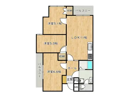 ガーデンハイム狭山A棟(2LDK/3階)の間取り写真