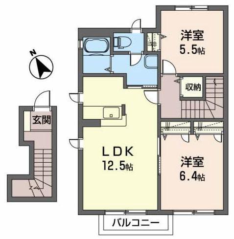 リジェールII(2LDK/2階)の間取り写真