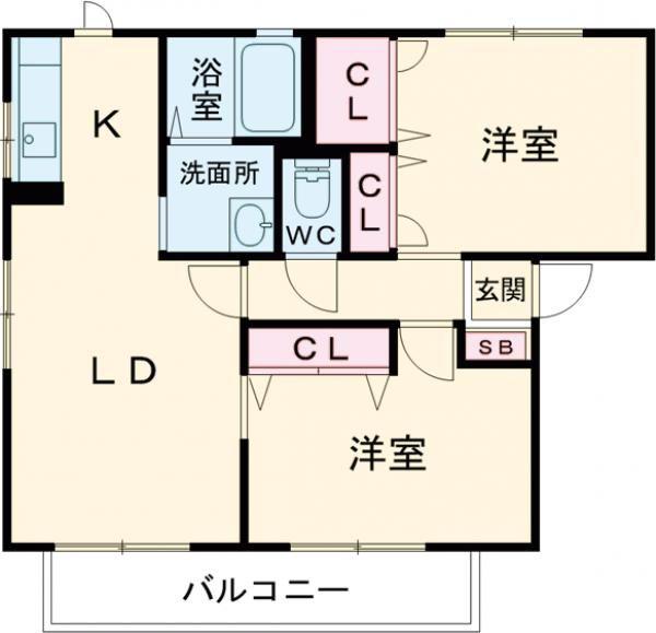 ガーデンコート  II棟(2LDK/2階)の間取り写真