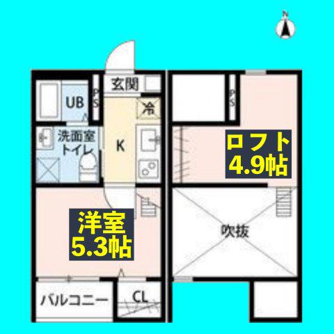コンフォート上高畑 (1K/2階)の間取り写真