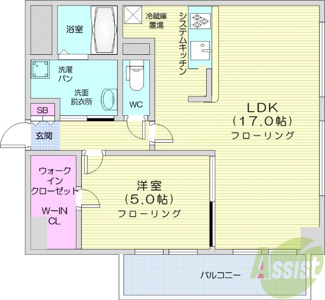 ヴィアーレ勾当台Ⅰ(1LDK/9階)の間取り写真