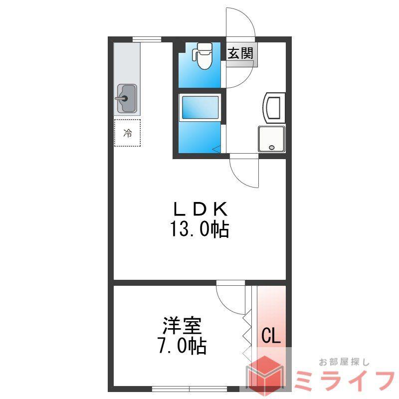 地下鉄千日前線 南巽駅 徒歩3分 4階建 築61年(1LDK/2階)の間取り写真