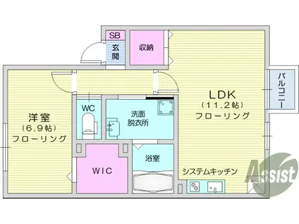 ラフィネ リジェール(1LDK/1階)の間取り写真