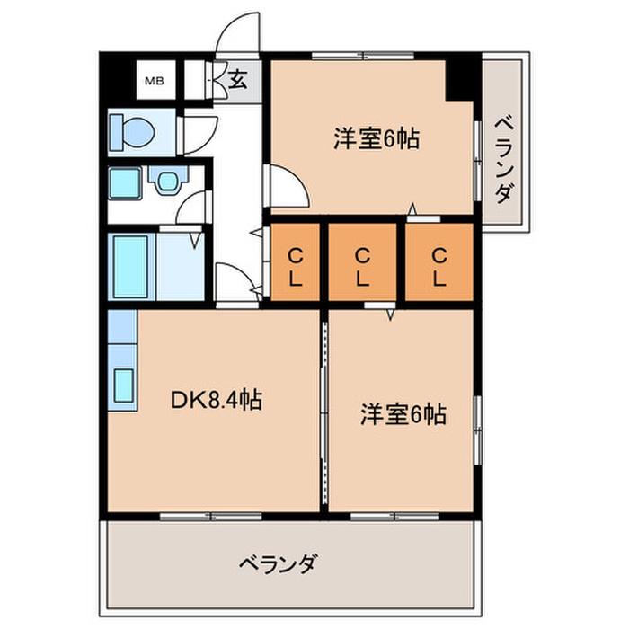 イースト フルハウス(2DK/9階)の間取り写真