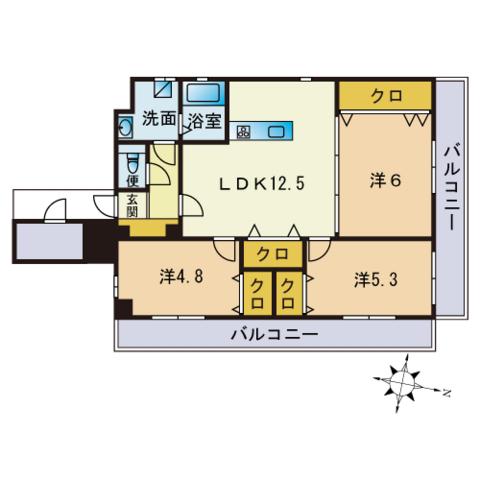 ルチアサントレ姪浜(3LDK/5階)の間取り写真