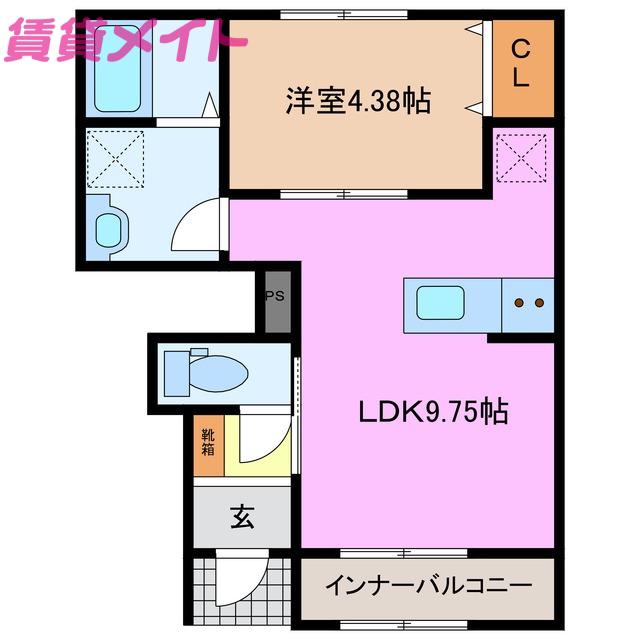 リーブルファイン大治田III 2号棟(1LDK/1階)の間取り写真