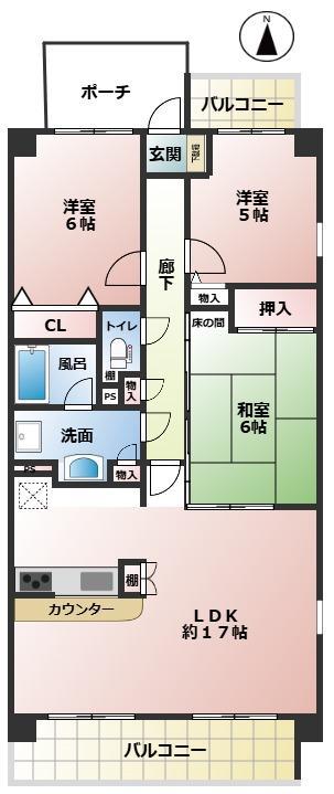 プランヴェール奈良新大宮(3LDK/7階)の間取り写真