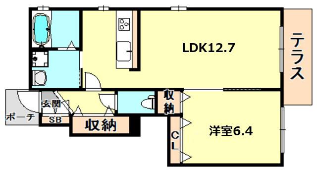 COURT六石町(1LDK/1階)の間取り写真