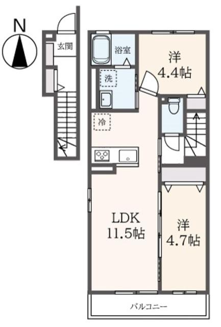 マイルドハイム上用賀(2LDK/2階)の間取り写真