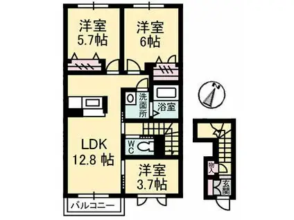 サンフラワー G棟(3LDK/2階)の間取り写真
