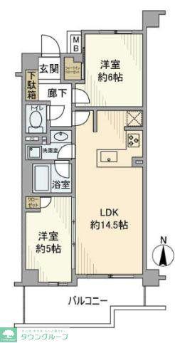 ジェイグラン国立(2LDK/1階)の間取り写真