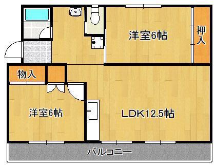 ヴィラナリー中間II3号棟(2LDK/3階)の間取り写真