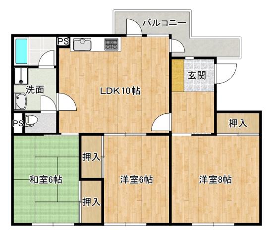 サンパティオ高須(3LDK/2階)の間取り写真