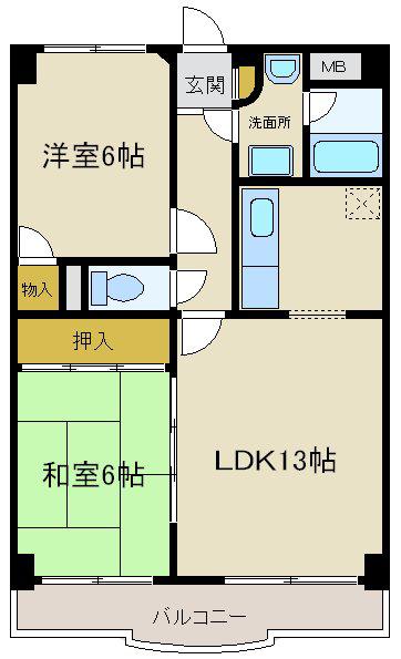 アビテール嶋田第二(2LDK/3階)の間取り写真