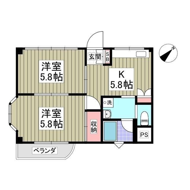 温水TBハイツわたなべ(2K/3階)の間取り写真