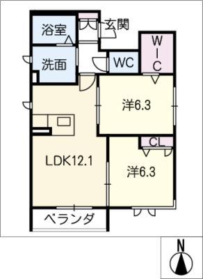 シャーメゾン桜(2LDK/2階)の間取り写真