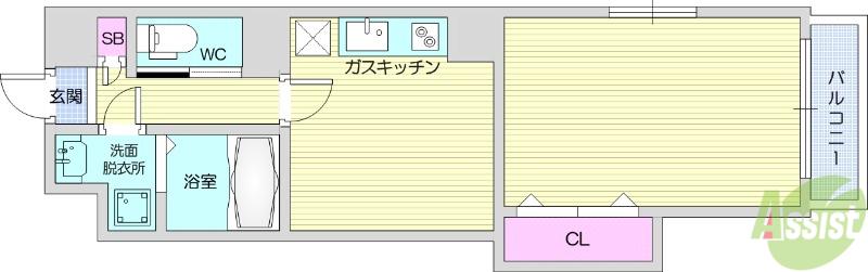 プライムアーバン仙台北目町(1LDK/2階)の間取り写真