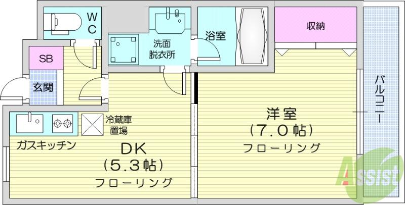 ワークヒルズ(1DK/4階)の間取り写真