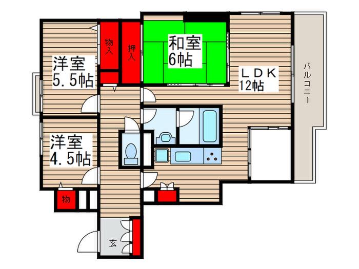 グローリア初穂津田沼(3LDK/5階)の間取り写真