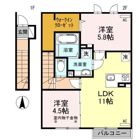 ブローニュ A棟(2LDK/2階)の間取り写真