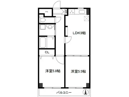 ノーサイド(2LDK/6階)の間取り写真