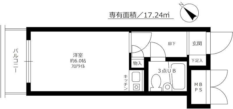 ライオンズプラザ鶴見中央(ワンルーム/6階)の間取り写真