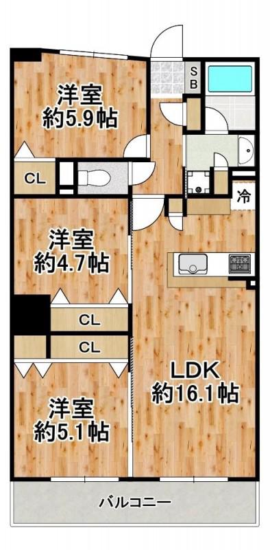 ルナタワーハリウッドプレイス(3LDK/18階)の間取り写真