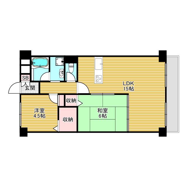 北大阪ハイツ(2LDK/6階)の間取り写真