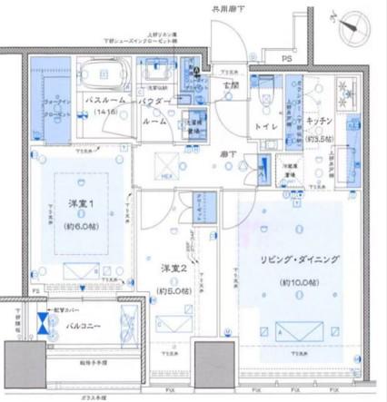 プレミストタワー白金高輪(2LDK/31階)の間取り写真