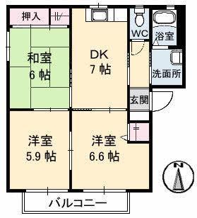 サテライトN1・2・3(3DK/1階)の間取り写真