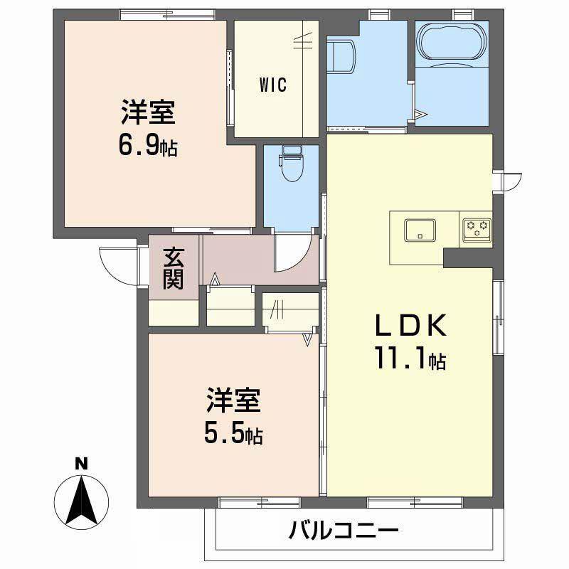 リッツハウス土居田 A棟(2LDK/2階)の間取り写真
