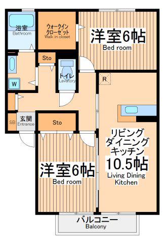 ラフィネ弐番館(2LDK/1階)の間取り写真
