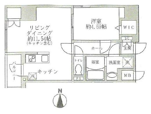 プライムコート蔵前(1LDK/5階)の間取り写真