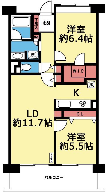 CASSIA横濱ガーデン山(2LDK/2階)の間取り写真