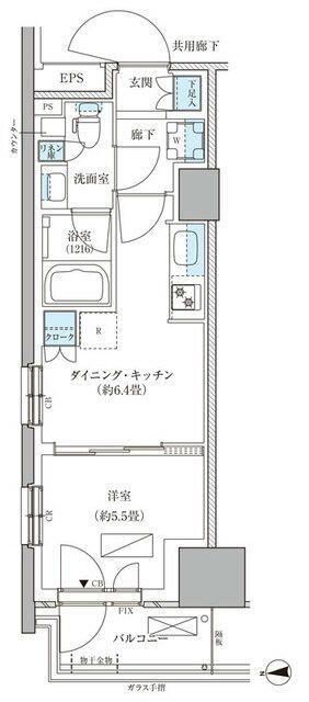 パークアクシス品川天王洲アイル(1DK/2階)の間取り写真