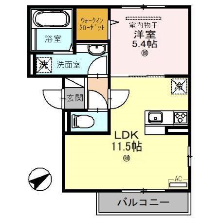 D-ROOM ル・シャン・ドゥ・フルール(1LDK/2階)の間取り写真