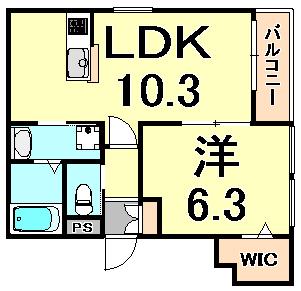 ヴァンクレール西宮北口(1LDK/1階)の間取り写真
