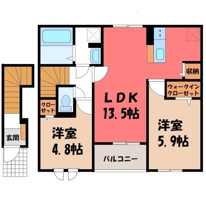 フォックス ゲート S(2LDK/2階)の間取り写真