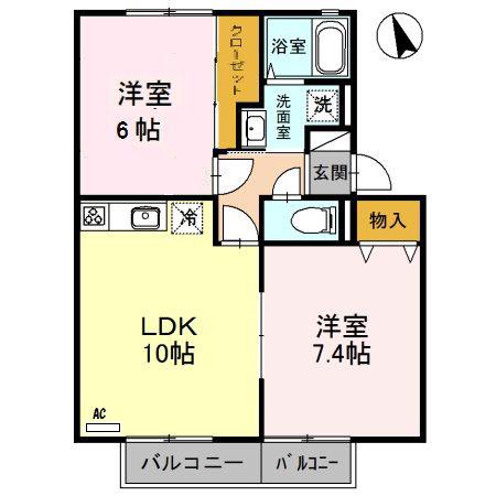 ファミール州見A棟(2LDK/2階)の間取り写真