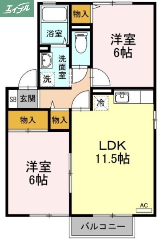 シャトレアン津高C棟(2LDK/2階)の間取り写真