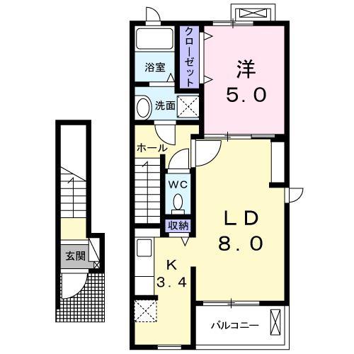 サニーホーム(1LDK/2階)の間取り写真