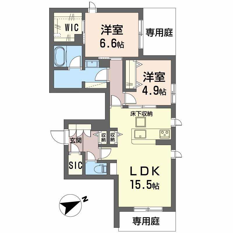 プレシア浜寺(2LDK/1階)の間取り写真