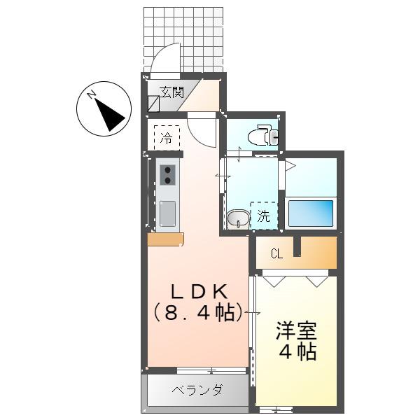 オカズィヨン24(1LDK/1階)の間取り写真