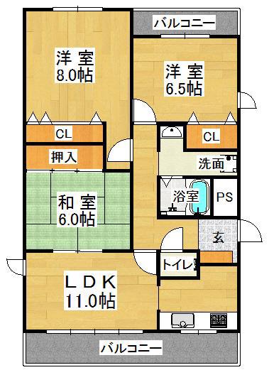 五色山アーバンリズ(3LDK/3階)の間取り写真
