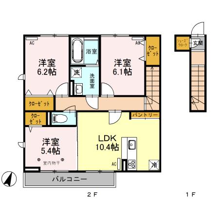 エルタウン B棟(3LDK/2階)の間取り写真