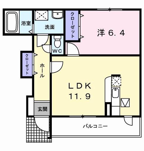 アルカンシエル・Y B(1LDK/1階)の間取り写真
